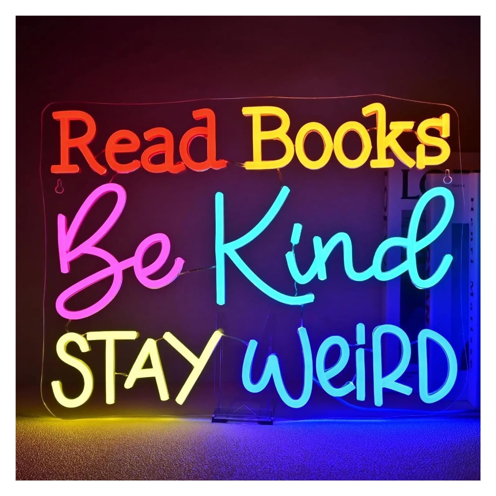 LEMST Signs Lamp Read Books Be Kind Stay Weird Neon Sign Neon Lights for Classroom Girls Club Bedroom 38x31.38cm(A)