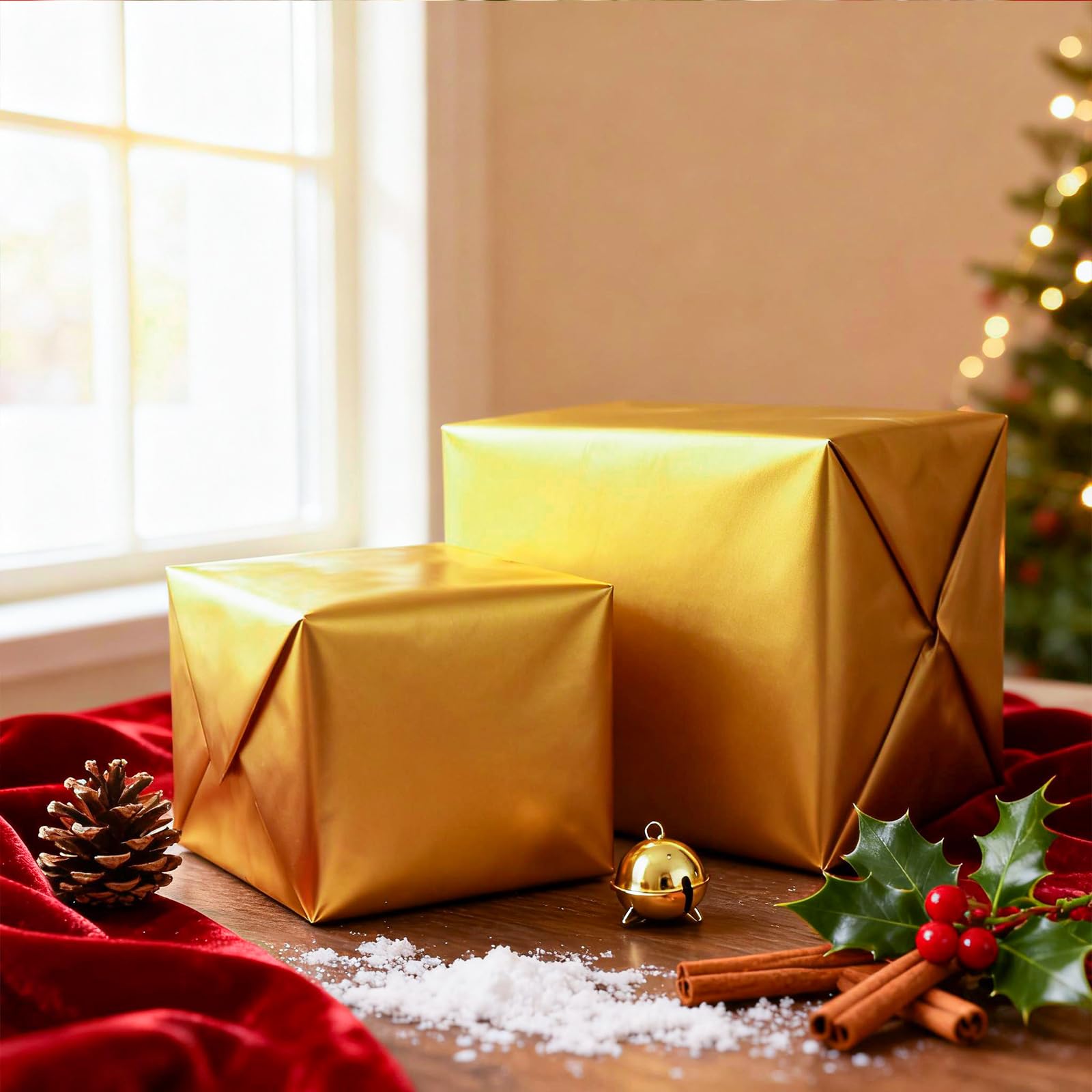 LaRibbons Goldenes Weihnachts-Geschenkpapier, einfarbig, mattes Metall, Geschenkpapierrolle – 43 cm x 10 m, Geschenkpapier für Weihnachten, Hochzeit, Geburtstag, Urlaubsparty