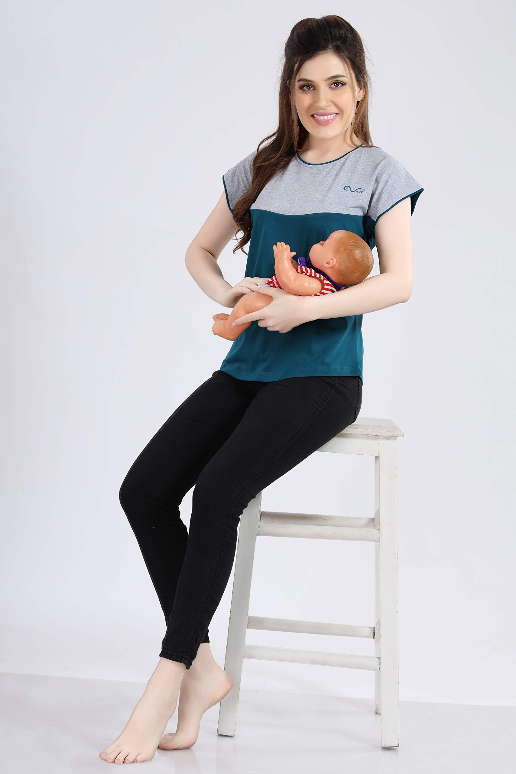 AV2 Women Dual Colour Feeding/Nursing/Maternity Top Grey Medium 8009 - Regular Fit - Image 7 thumbnail