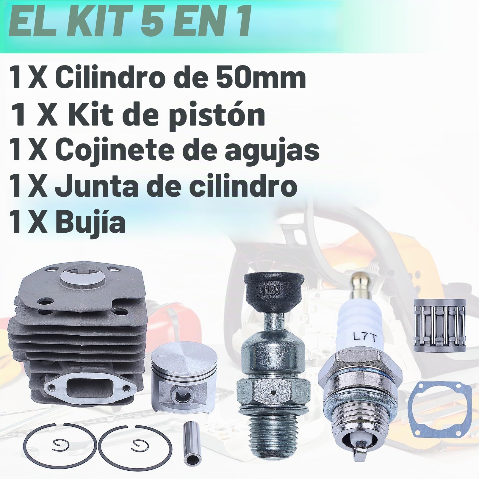 Adefol 50 mm Cilindro Pistón Cojinete de Agujas Empaquetadura Kit para Motosierra Husqvarna 365 371372 XP 362 Piezas de Repuesto con bujía