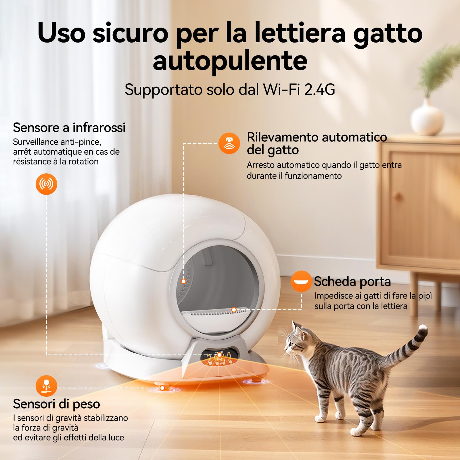 Lettiera Gatto Autopulente, Lettiera Autopulente Extra 65L, Cassetta di Controllo Della Sabbia Rimovibile, Allarme Sicuro,Controllo APP, Antipizzicamento per Più Gatti