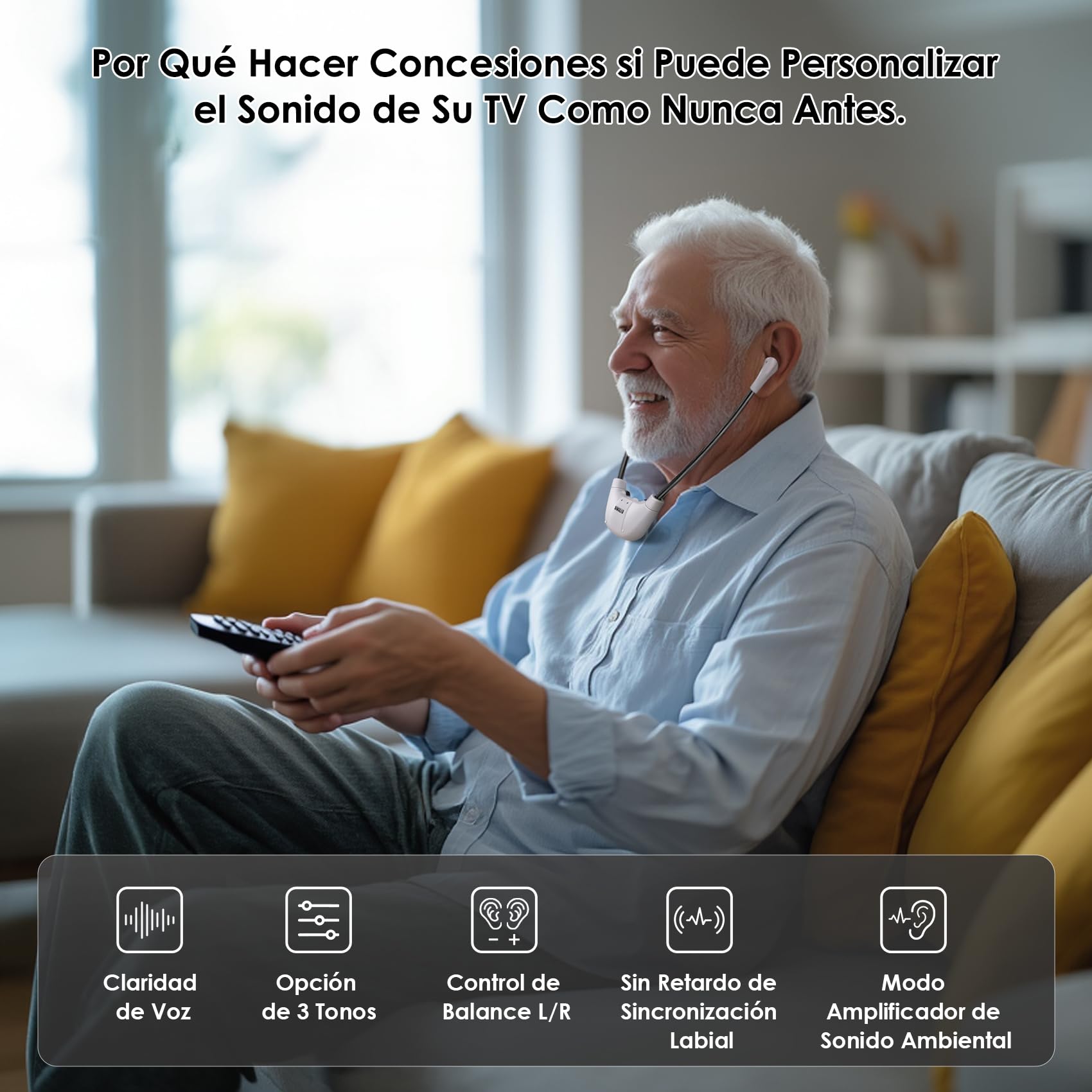 SIMOLIO Auriculares Inalámbricos TV/PC para Mayores con Mejorar la Diálogos, 2.4 G Digitales Cascos para TV con Transmisor, Óptica RCA y 3,5mm AUX, Sin Demora, Plug & Play, Alcance 50m SM-823D Pro