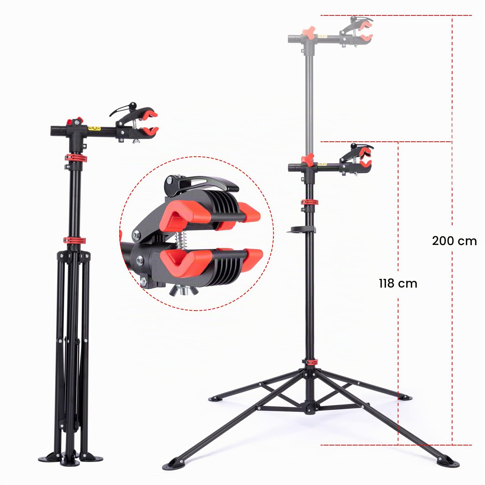 CXWXC Soporte Taller de Bicicleta para Reparación, Soporte Bici Portátil con 4 Patas Plegable, Caballete para Bicicleta con Bandeja de Herramientas,Hasta 30 Kg (Negro)