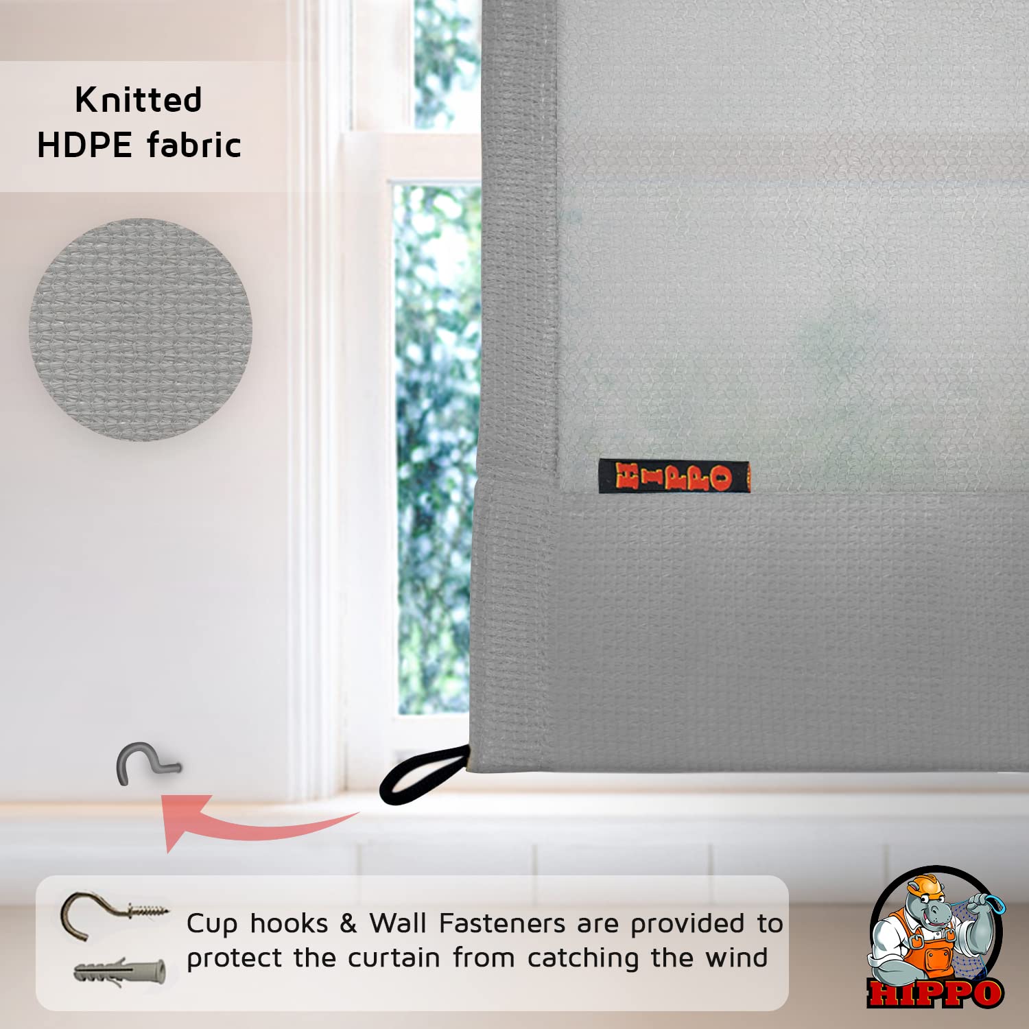 HIPPO 150 GSM Outdoor Sun Blocking Balcony Loop Curtains Sun & UV Protection, Light Filtering 4.5FTX7.5FT Long Door Curtain (Grey, 5 PC) 3