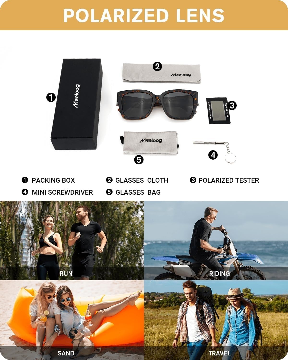 Meeloog Polarized Fit Over Glasses Sunglasses for Women UV Protection, Trendy Square Wrap Around Shades for Driving Riding - Image 5