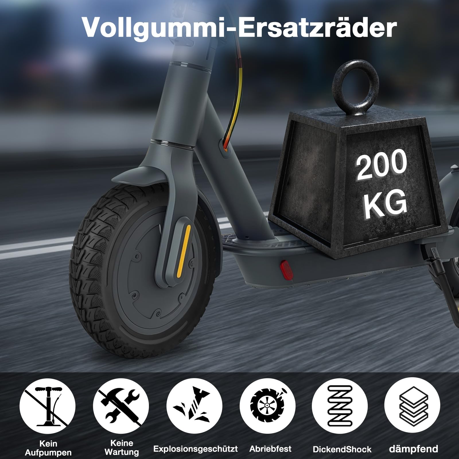2x Vollgummireifen 10 X 2,0 Zoll Für E-Scooter – Schlauchlos, Kein Aufpumpen, Stoßabsorbierend (für Ninebot U.a.)