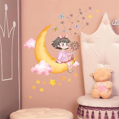 Miniatura 2 de Calcomanías de pared de mariposa con diseño de diente de león y estrellas de luna encantadoras, sacinora Art, calcomanías de vinilo removibles para