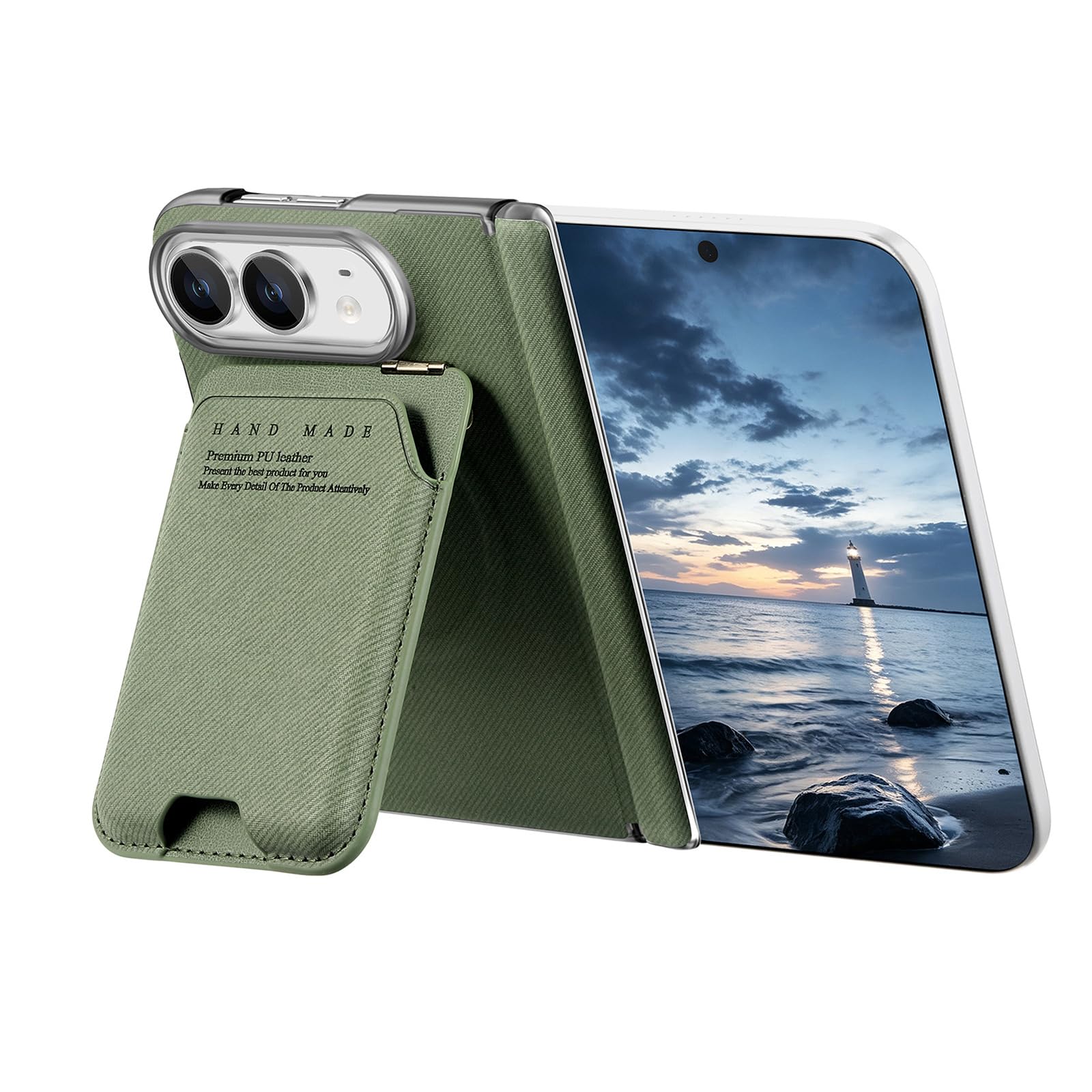 Skórzane etui na telefon komórkowy iPhone Duo, przegródki na karty, funkcja