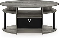 Vista 6 de Furinno Jaya - Mesa auxiliar ovalada, roble francés gris/negro/negro