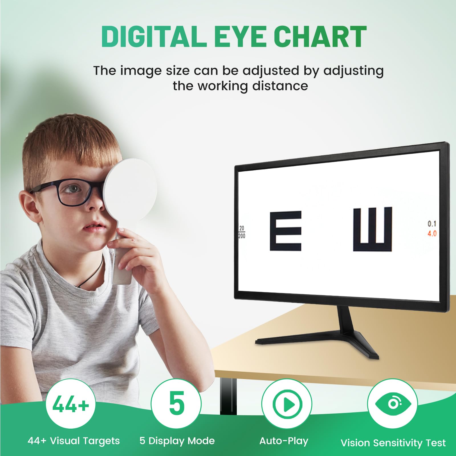 Misuratore di visione digitale LCD da 21,5 pollici, 44 bersagli, 5 modalità di visualizzazione, telecomando optometria, proiettore con telecomando, nero