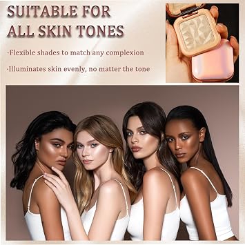 Face Highlighter Palette Baked Powder - Finely-Milled High Pigmentation Longwear Buildable Radiance For All Skin Tones Cheeks Eyes Brows Compact With Mirror & Brush (Pearl White)