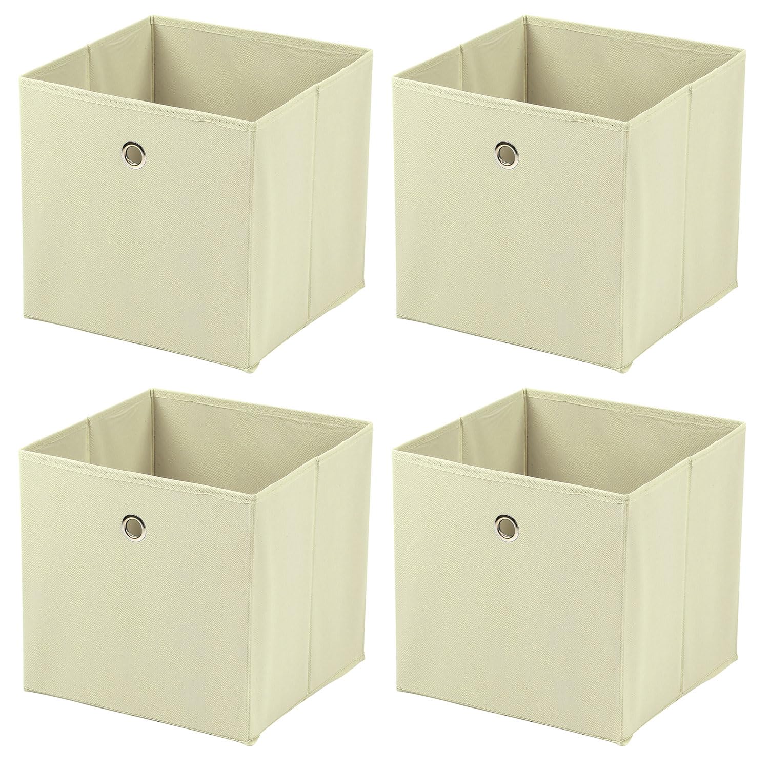 Taylor & Brown Set of 4 Large Foldable Square Storage Cubes, Fabric Organiser Canvas Cube Boxes Collapsible for Home, Bedroom, Nursery Office, Playroom Toys, 30x30x30cm (Beige)