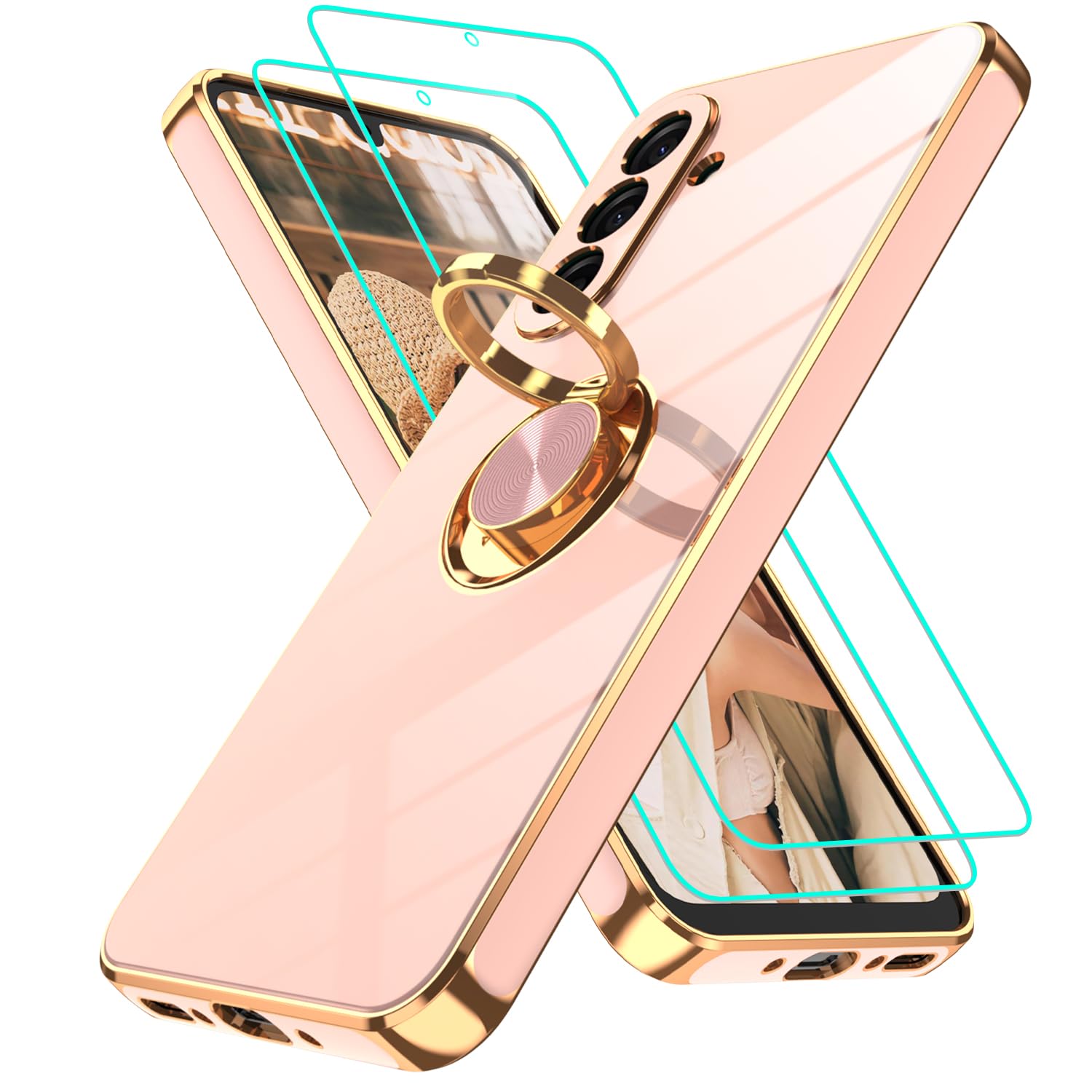 Gritup Slim Fit Case for Samsung Galaxy S Series,Shockproof Soft Cover with 2 Pcs HD Screen Protectors,and Built-in Ring Kickstand Phone Cover