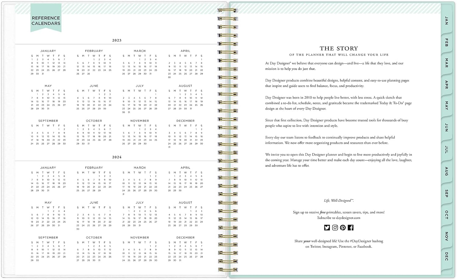 Blue Sky Day Designer for Blue Sky 2023 Weekly and Monthly Planner, 8.5" x 11", Frosted Cover, Wirebound, Secret Garden Mint (140101-23)