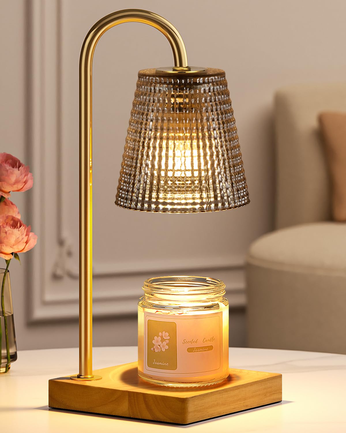 Hong-in Black and Gold Candle Warmer Lamp with Timer Dimmer,Birthday Gifts for Women Mom,House Warming Gifts New Home Room Decor,Vintage Wax Warmer for Scented Wax Jar Candles