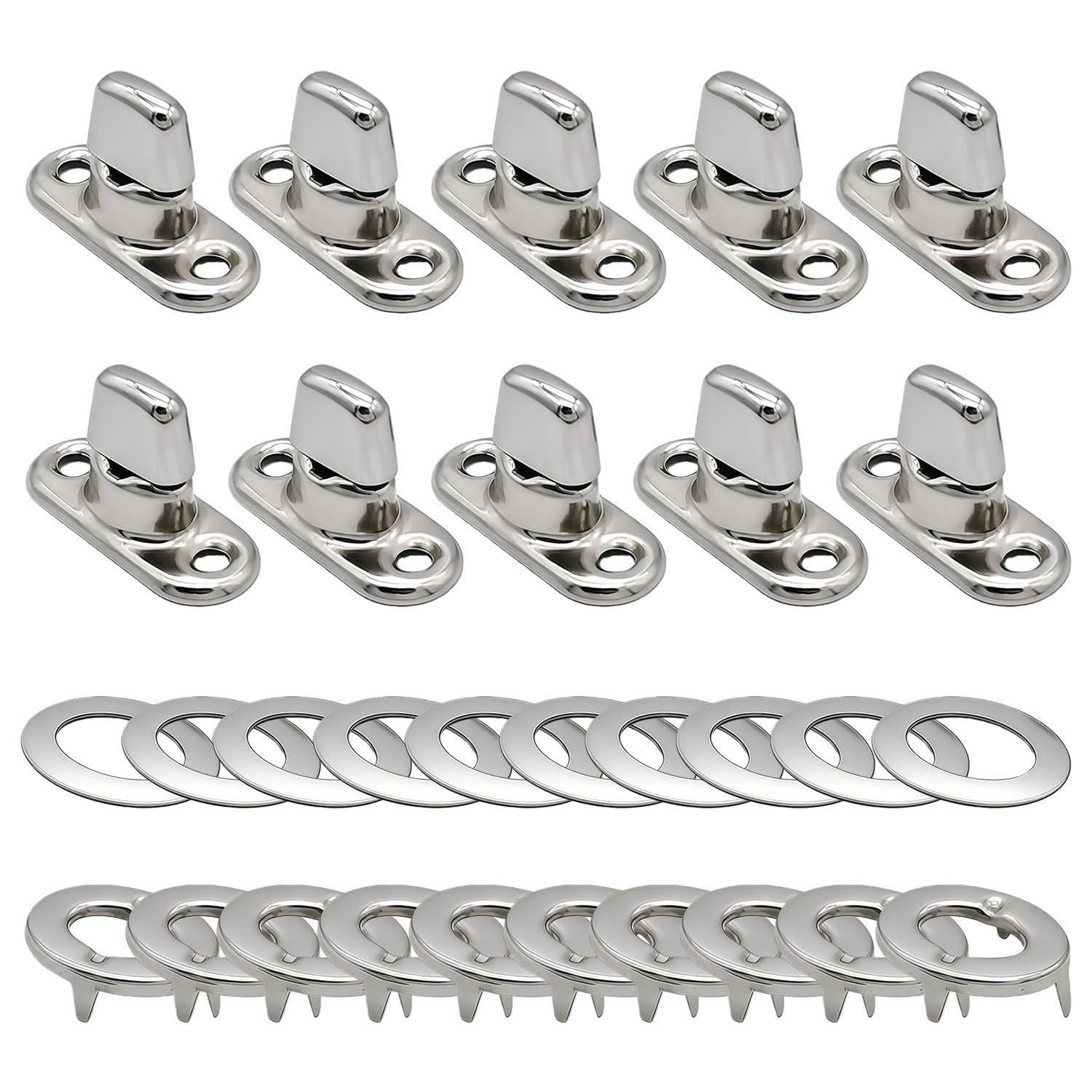 10 Sets Turn Button Fastener Kit with Eyelet Bases, Marine Grade Twist Lock Fasteners for Boat Canopy & Canvas Covers, Stainless Steel Hardware for DIY Crafts & Tarpaulins (Sliver)