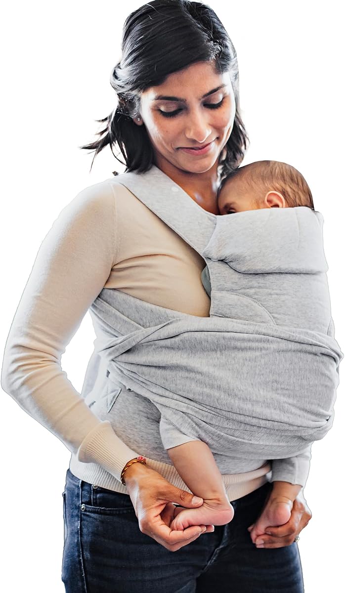 Portabebés ComfyGrow, algodón, recién nacidos y niños pequeños, ajustable en 3 etapas | 3 posiciones de transporte, asiento y soporte para la cabeza ajustables en 3 etapas, tela de algodón, lavable a máquina - Gris paloma