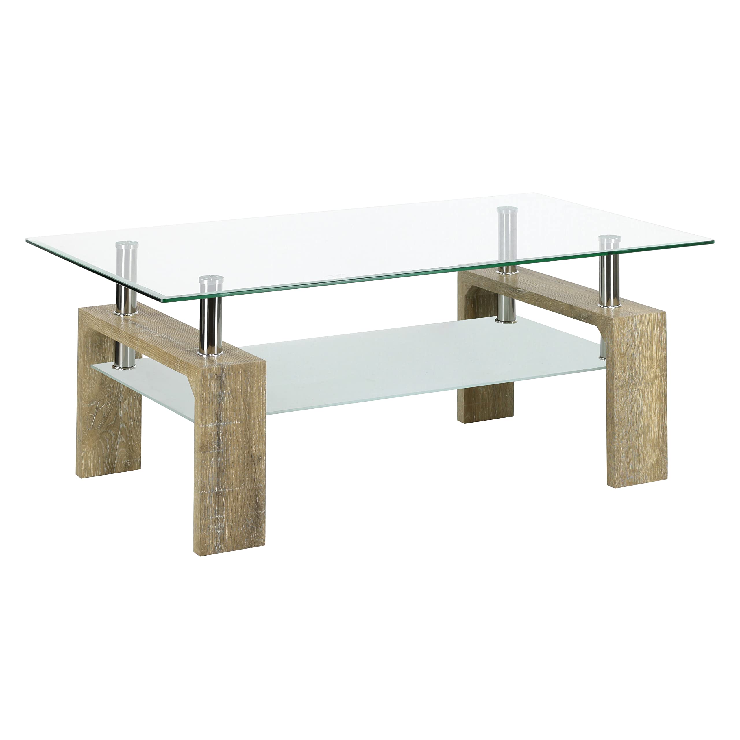 Totò Piccinni Tavolino da Salotto HOME con doppio piano in vetro temperato design moderno (Rovere Sbiancato)
