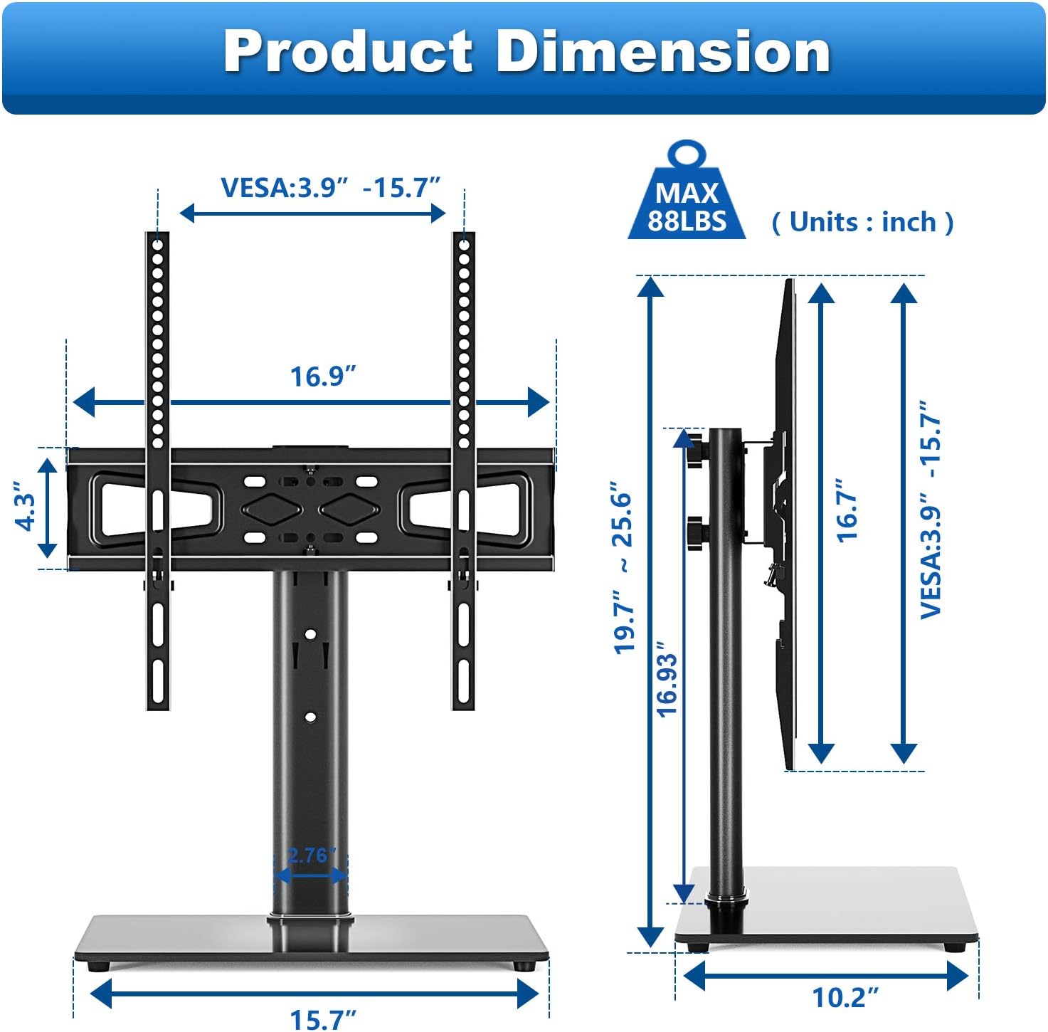 YOMT Universal TV Stand Base TV Table Stand for 27 to 55 inch LCD LED Flat Screens TVs -Heavy Duty Entertainment Stand Without Drilling Holes in The Wall,Height Adjustable and Swivel: Home & Kitchen