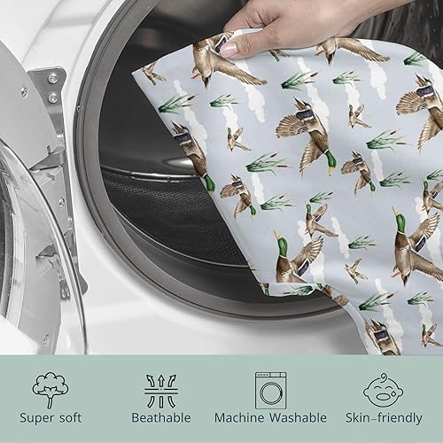 Miniatura 7 de HawSkgFub Funda de almohada de lactancia de caza de pato para bebés y niños, funda de almohada de lactancia azul con cañas de pájaros salvajes,