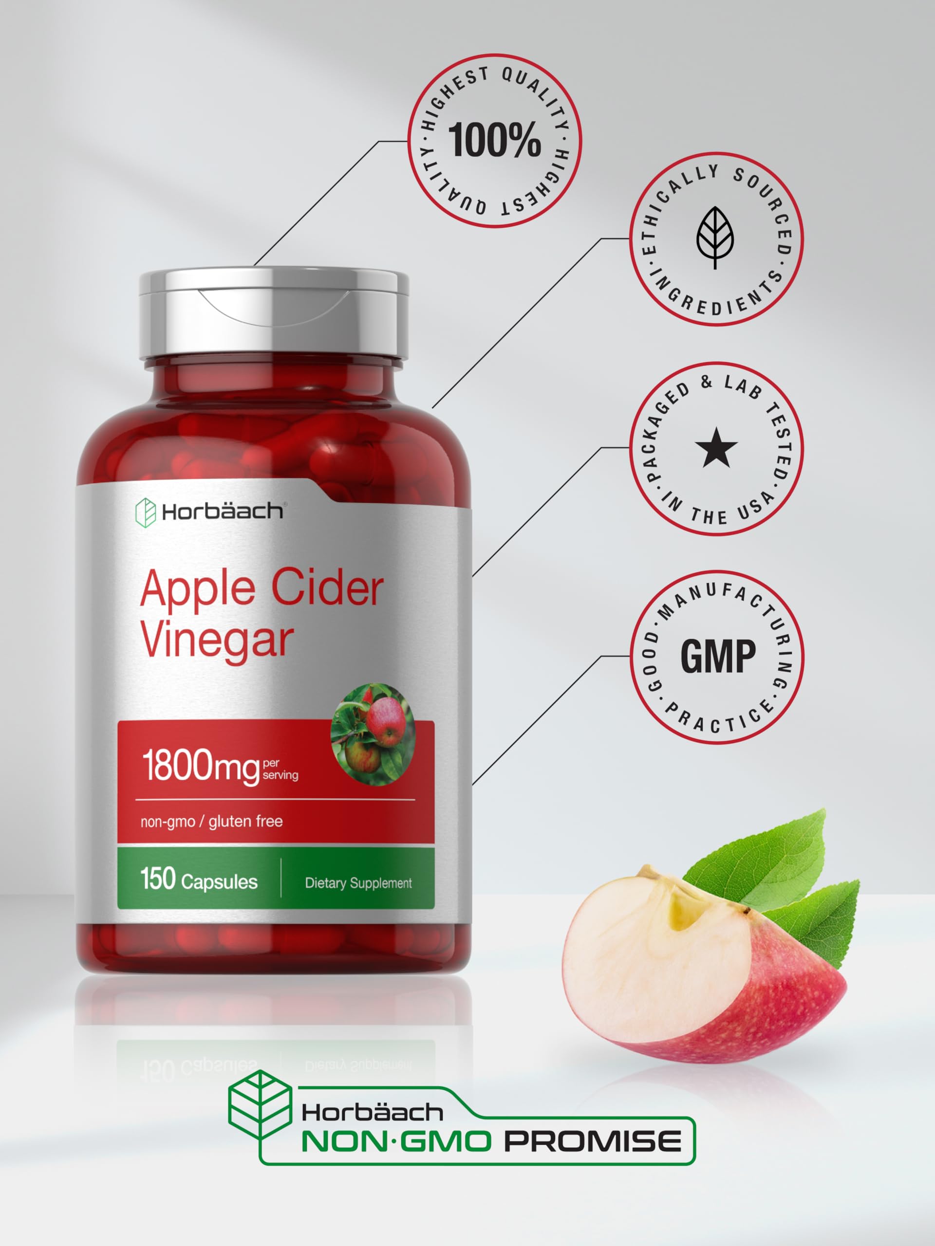 Horbäach Apple Cider Vinegar Capsules | 1800mg | 150 ACV Pills — Amazon image 6