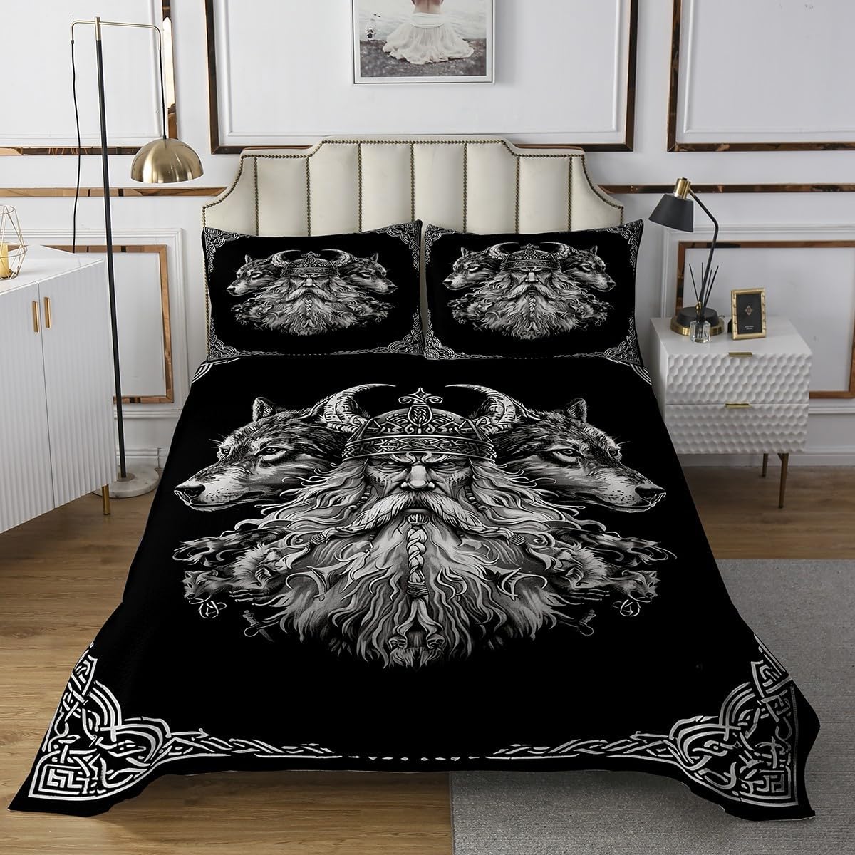 Wildlife Animal Bedspread King,American Flag Quilted Coverlet 3pcs for Adults Teens Room Decor,Wolf Soft Breathable Bedding Quilt