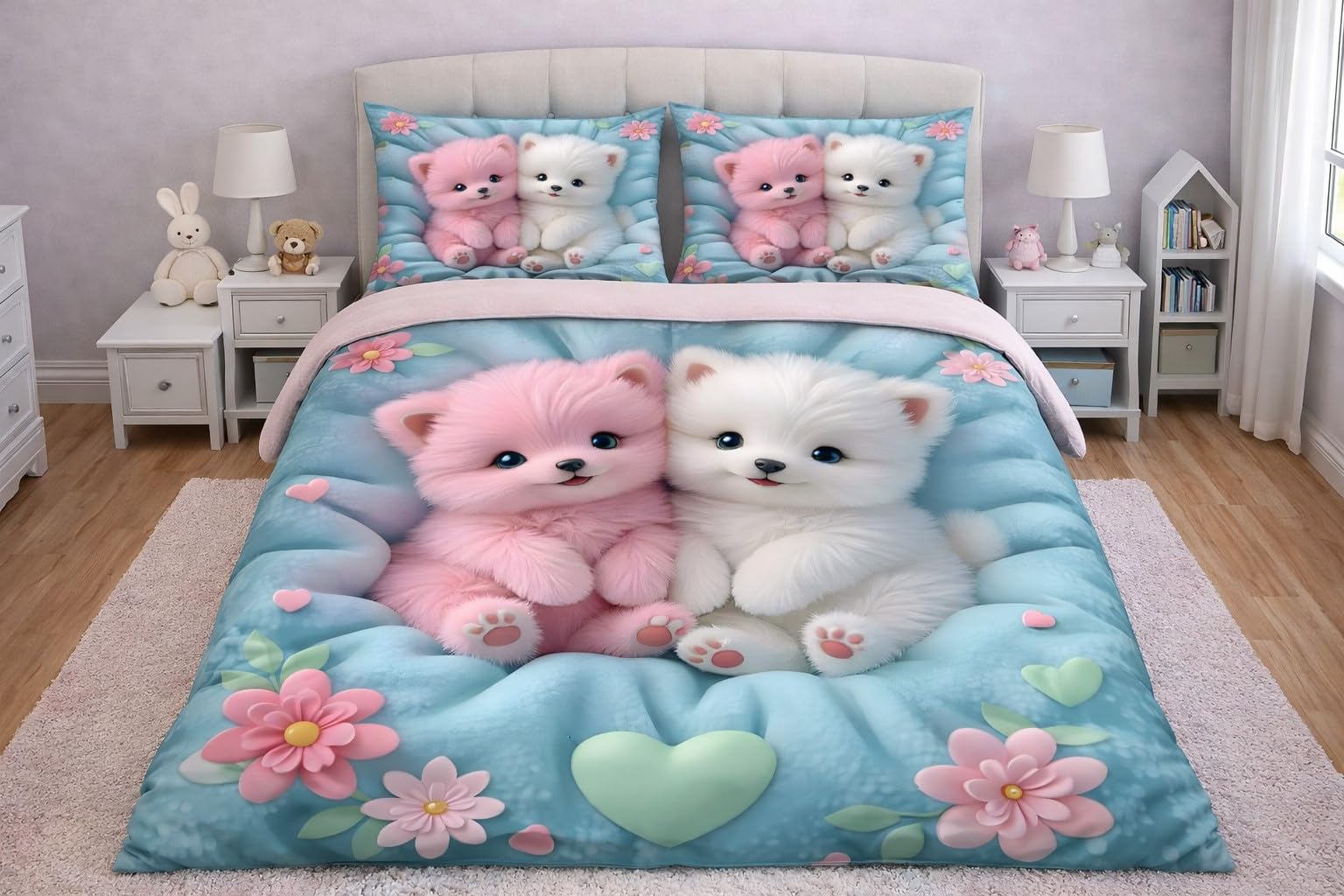 Digital Print Premium Cartoon 7d Kids Bedsheet King Size Double Bed with 2 Pillow Covers – Soft, Fade Resistant, Skin Friendly, Breathable Bedding Set (90x100 Inch)-Puppy Print-image-11