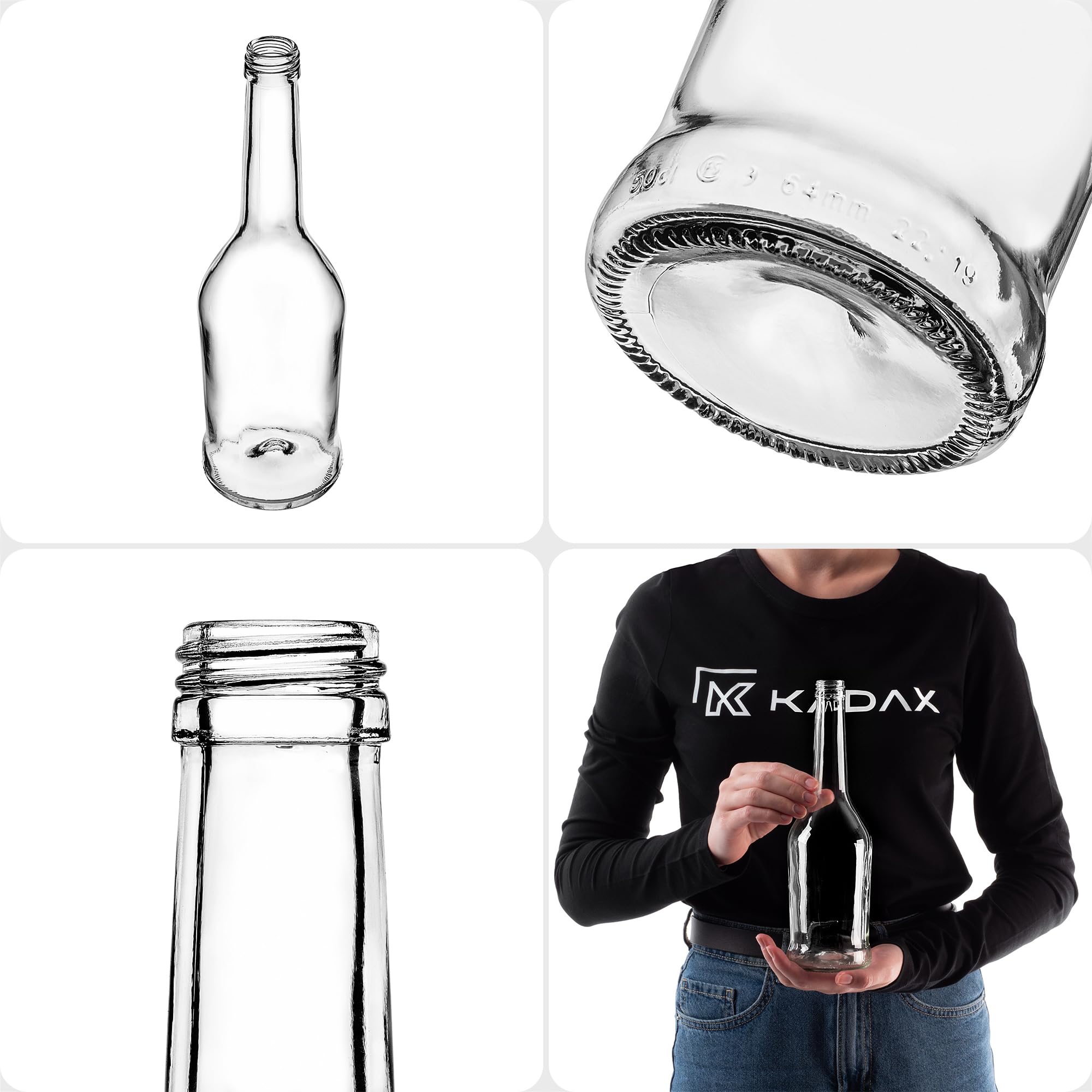 KADAX Juego de 50 botellas de licor de 500 ml, botellas vacías para llenar aceite, vinagre, licor, vino y licor, botellas de cristal, botellas de licor, botellas de zumo (rojo)