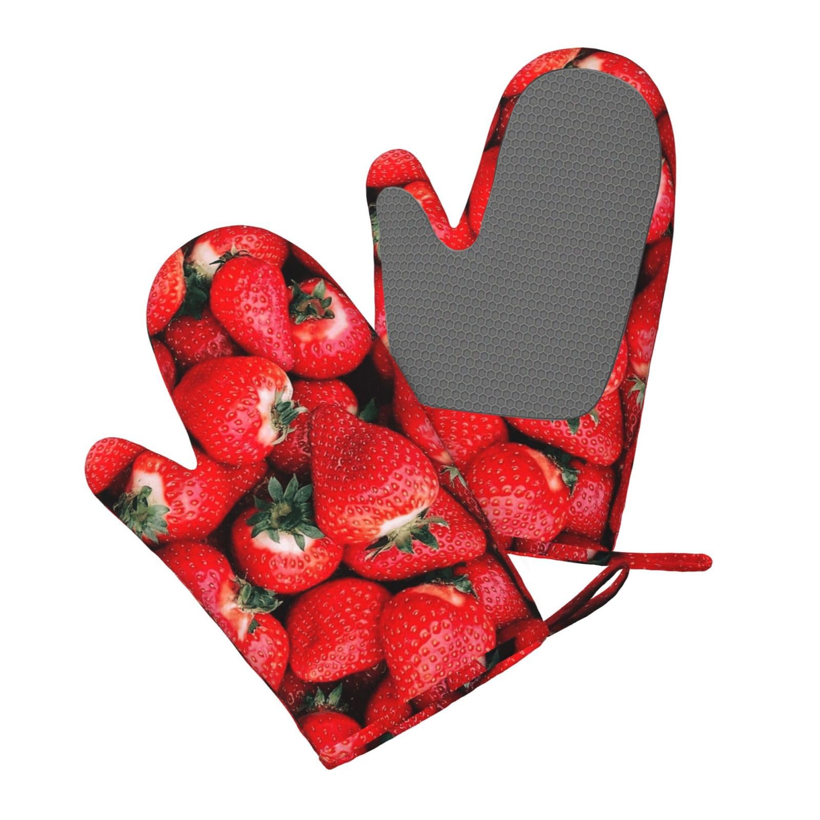 Fraise Rouge,Gants de Cuisine et maniques (Lot de 4), antidérapants Gants de Four résistants à la Chaleur