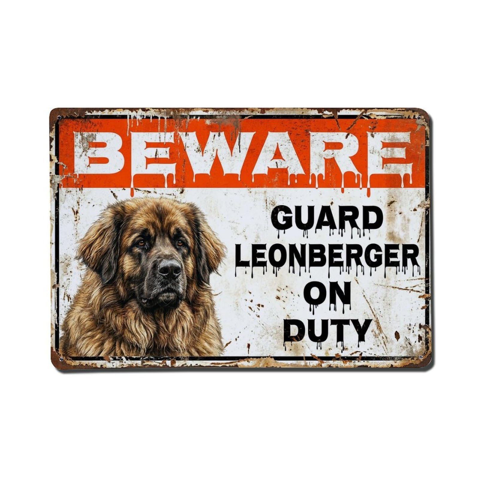 Vintage Funny Leonberger Guard Beware of Dog Trail Metal Tin Sign