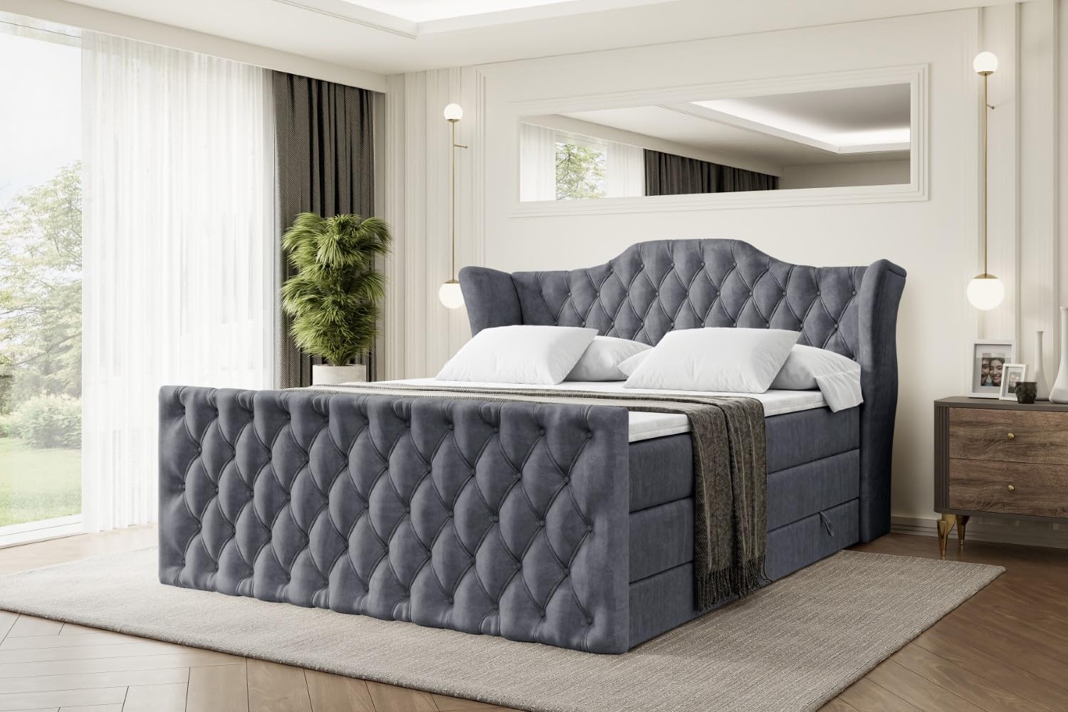 ALTDECOR Boxbett H3 H4 Matratze Vila-Z King - 140x200 - Dunkelgrau | Lattenrost, Topper, Boxspringbett mit Bettkasten, Bett mit Stauraum, Doppelbett, Polsterbett