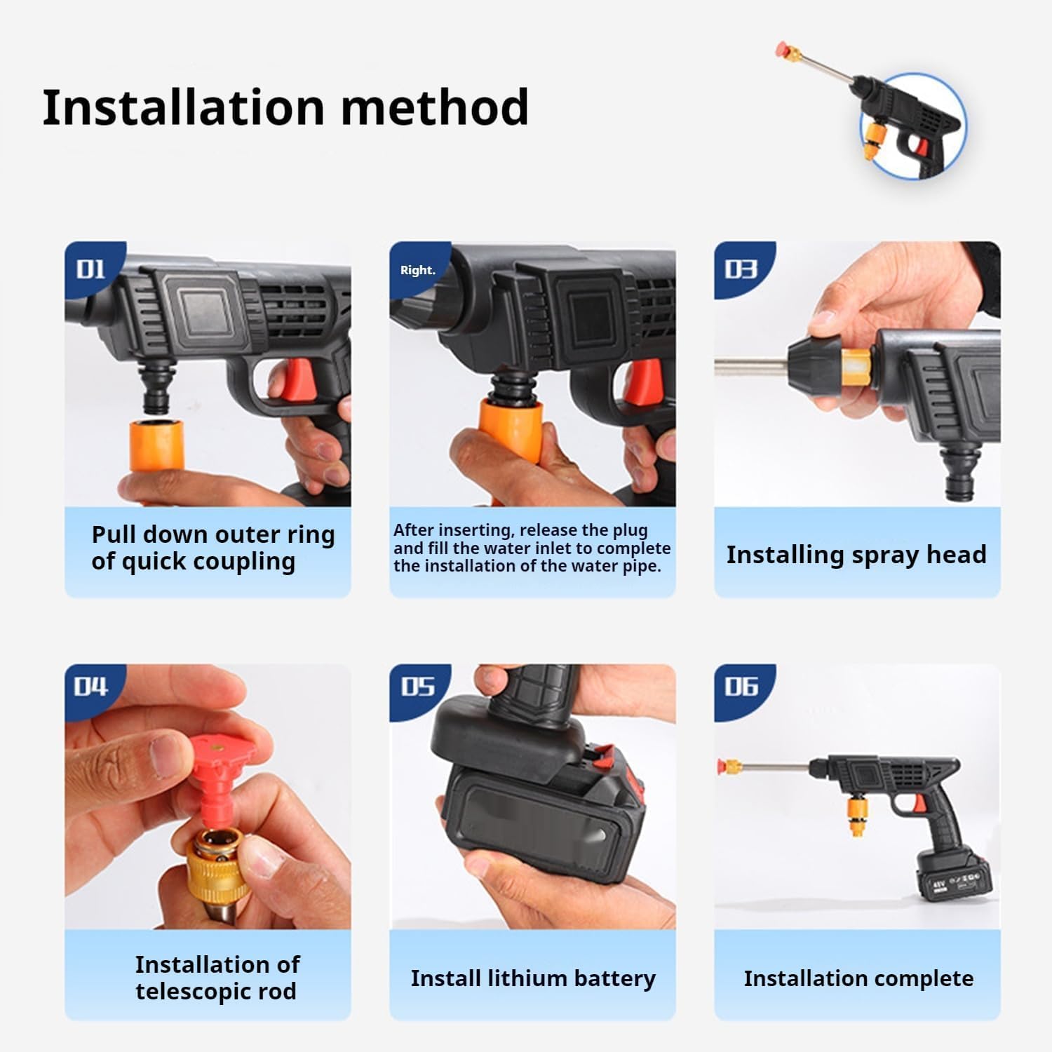 Cordless Portable High Pressure Spray Water Gun,Cordless Pressure Washer,6-in-1 Nozzle High Pressure Washer Gun,Handheld Multifunctional Electric Car Washer,for Car Wash,Garden (One Battery) Product Image 5