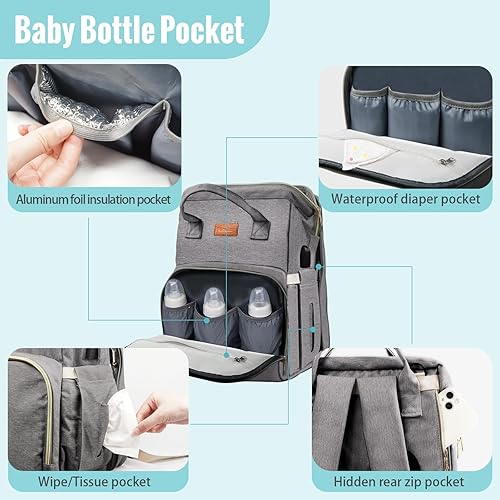 Miniatura 3 de Bolsa de pañales para bebé, mochila para niños y niñas, multifunción, portátil, moisés para mamá, Gris, Moderno