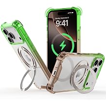 for iPhone 17 Pro Max Rugged Case | Magnetic MagSafe-Compatible Kickstand Cover, Clear, Raised Bezels - Green Black Gradient