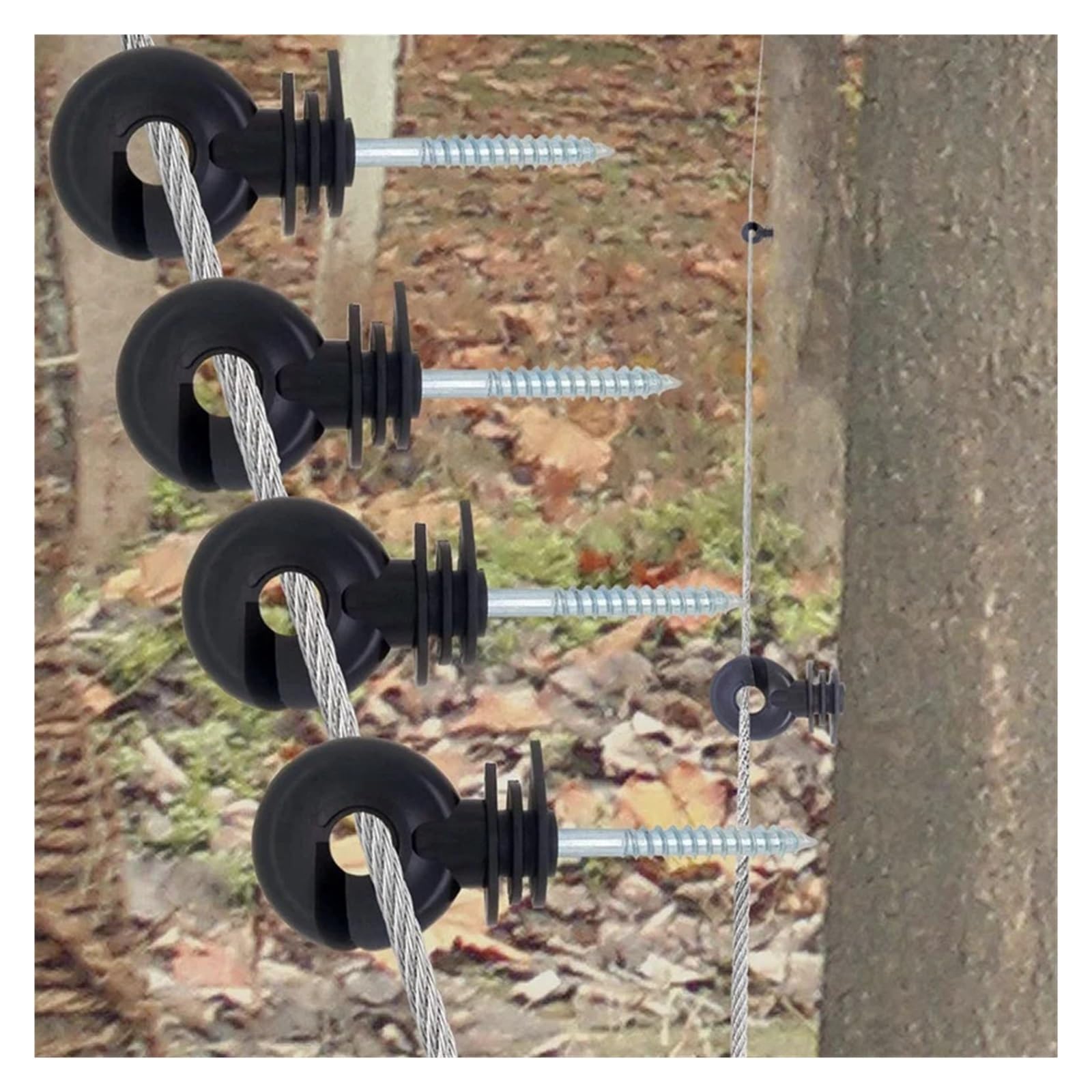 Aislador de Cerca eléctrica, aislador atornillado, Poste de Anillo de Cerca, aislador de Poste de Madera con Herramienta de Enchufe Aislante, 50 Uds.