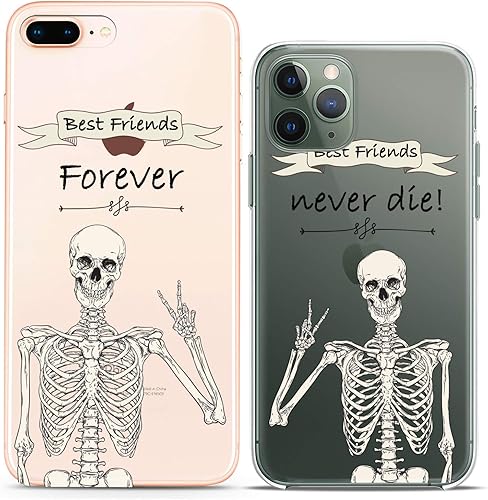 Fundas a juego para parejas compatibles con iPhone 14 13 Pro Max 12 Mini 11 Xs 6s 8 Plus 7 Xr 10 SE 5 esqueleto Best Friends Clear Funny Bro Gift