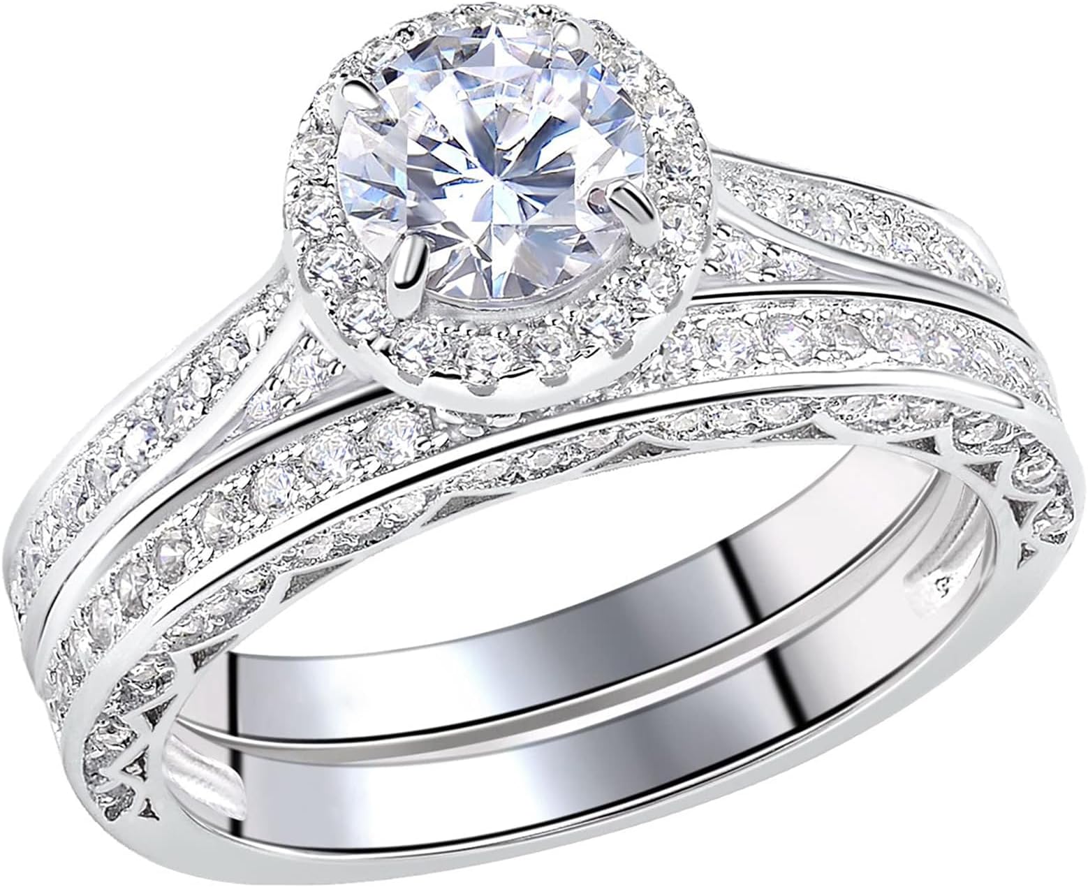 Newshe Jewellery Wedding Band Engagement Ring Set 2.4 Ct Round White Cz 925 Sterling Silver Size 11