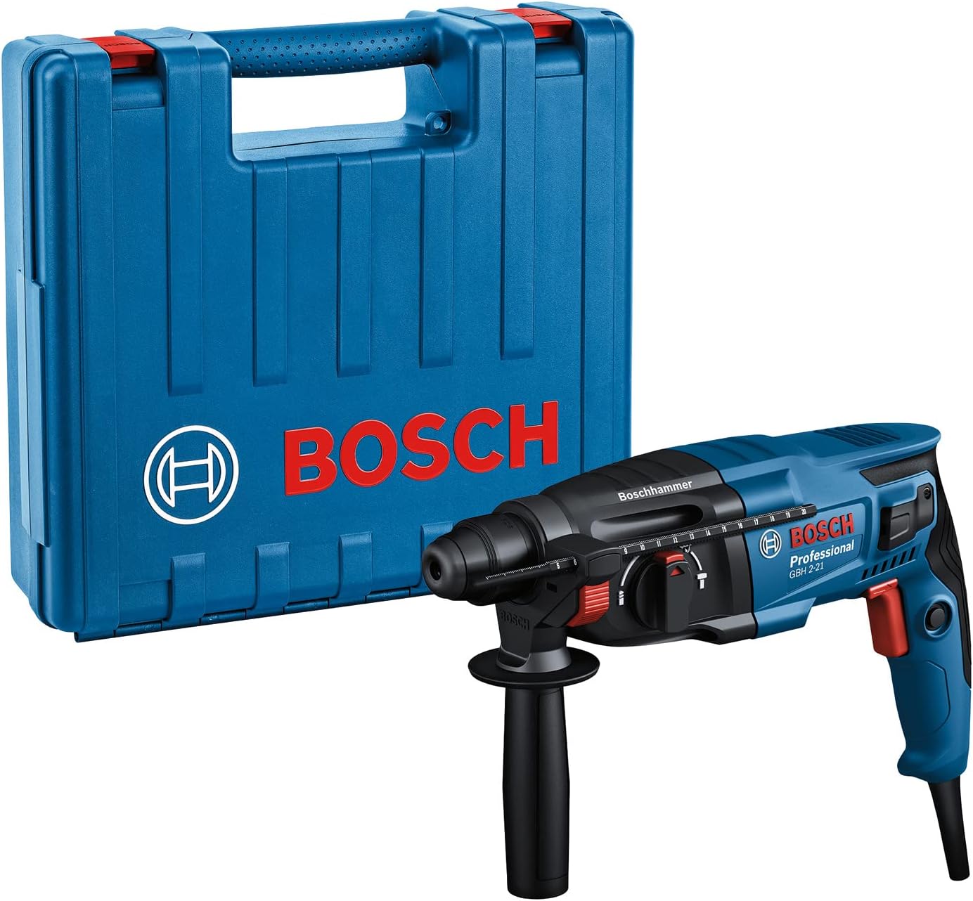 Bosch Professional GBH 2-21 hammer drill (with SDS plus, incl. auxiliary handle, machine cloth, depth stop, in carrying case)