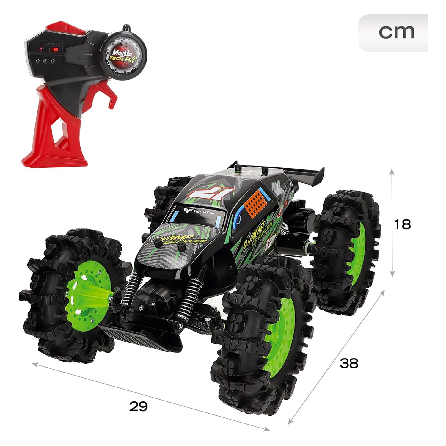 Maisto Tech RC Coche teledirigido 4x4, Swamp Crawler, Ruedas gigantes con tacos, 2.4 GH.z, 6 direcciones, 35 m, Todoterreno, USB, Radiocontrol niño, Control remoto, Coches para niños, +8 años (78013)