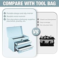 Vista 5 de WORKPRO Portable Mini Tool Box, 2 Drawers Metal Tool Chest with Ball Bearing Slides, Top Storage with Latch, Ergonomic Carrying Handle, Mechanic
