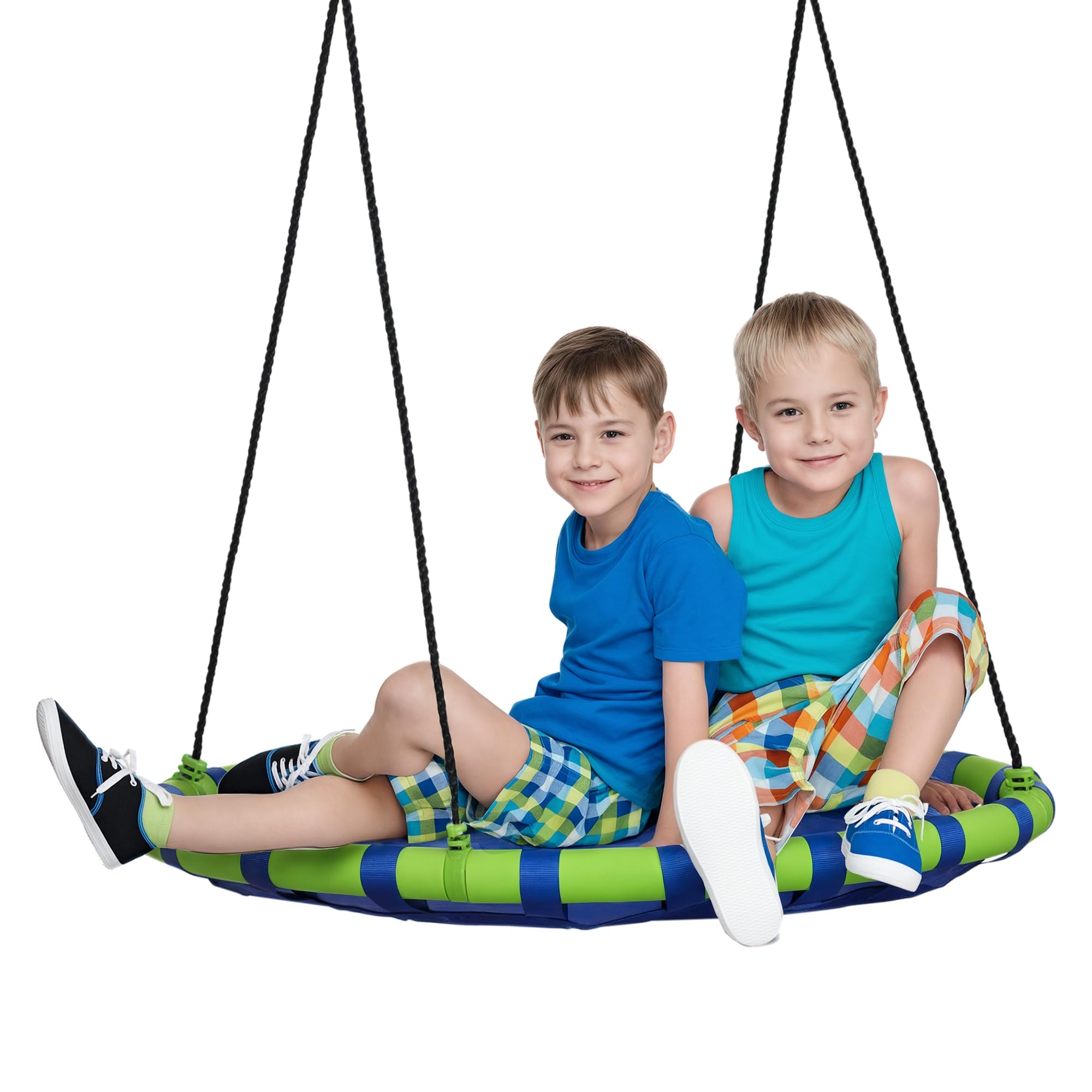 Outsunny Balançoire Nid d'Oiseau Ronde Ø 100 cm Réglable Jardin Bleu | à Suspendre, Enfant Adulte, Capacité de Charge 150 kg, Extérieur, Cadre en Acier, Textilène