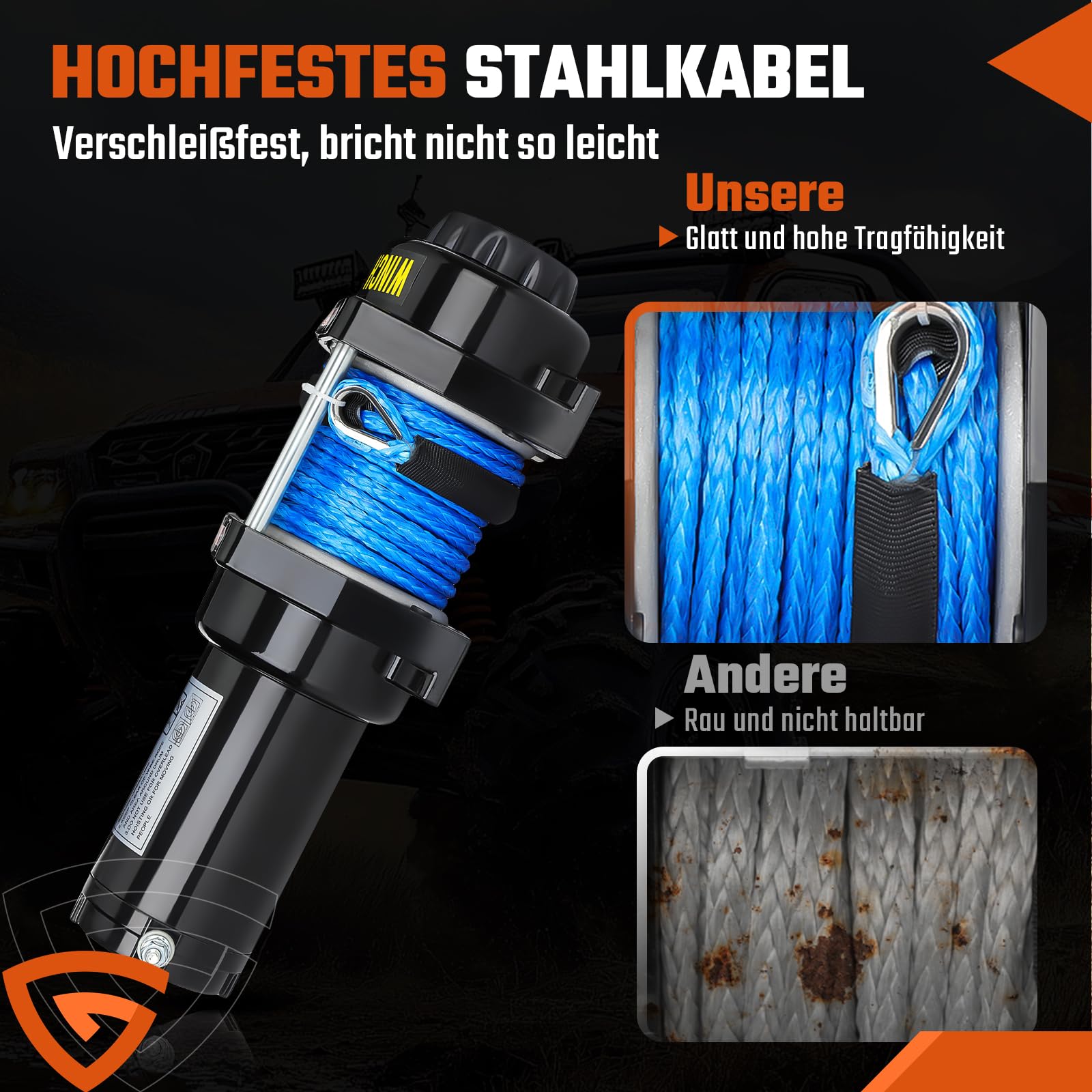 Elektrische seilwinde 12V 2041kg / 4500lbs, Motorwinde Seilzug Elektrowinde 1,4kW Motor, mit Dyneema-Seil, Funk & Kabel Fernbedienung, Wasserdicht, Seilfenster, für UTV, SUV, Boot, Anhänger
