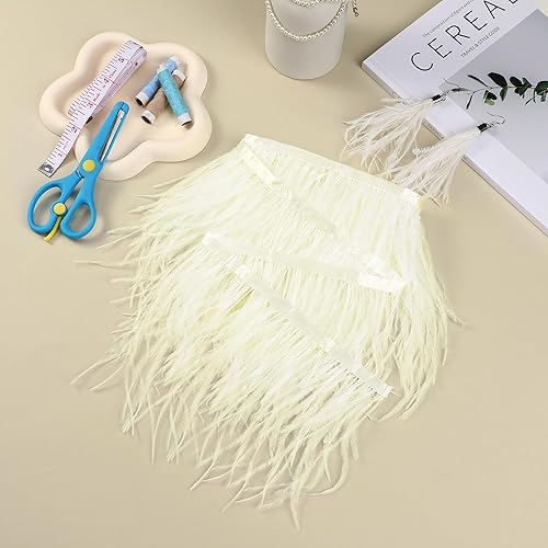 Miniatura 4 de Ribete de plumas de avestruz beige, 2 yardas de 5 a 7 pulgadas, ribete de flecos para manualidades, ropa de costura, vestido latino, boda o fiesta