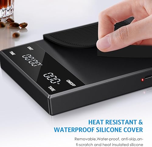 Miniatura 4 de AMIR Báscula de café digital con temporizador, 6.6 lbs0.00 oz de alta precisión recargable de goteo de expreso, báscula portátil de espresso con 3