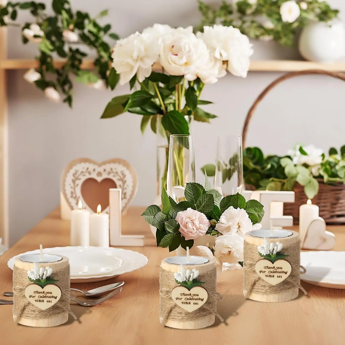 Portavelas de madera personalizado, vela de boda personalizada, portavelas para despedida de soltera, regalo de boda para invitados (10 piezas)