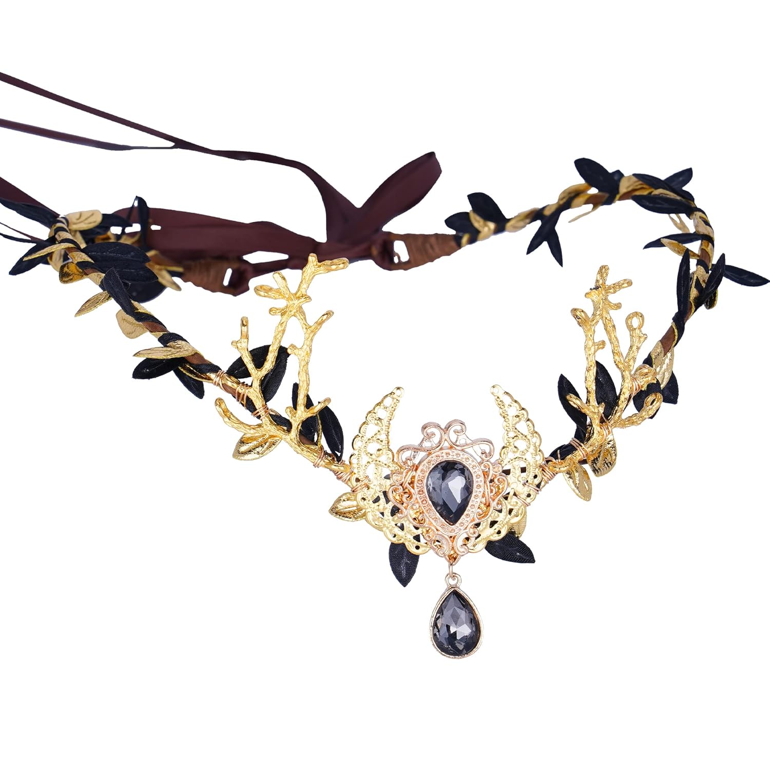 MOSTORY Handmade Black Moon Elf Crown Woodland Fairy Headpiece Forest