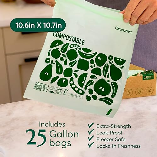 Miniatura 3 de Cleanomic Bolsas compostables de almacenamiento de alimentos de tamaño galón (25 Eco Zip) a prueba de congeladores y fugas, también disponibles