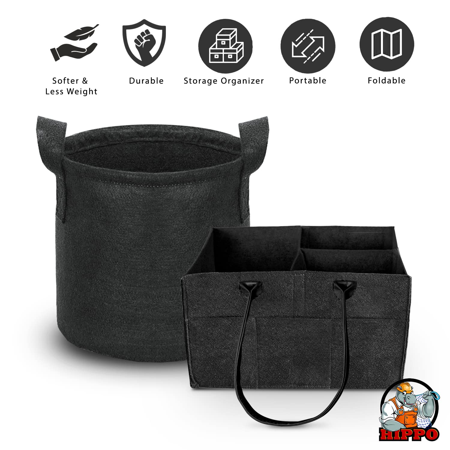 HIPPO 2IN1 Solid Non-Woven Fabric Diaper Caddy & Toy Bin Smart Combo for Newborn Babies Unbreakable Toy Bins Foldable Diaper Bag Large Capacity (Black, 1) 1