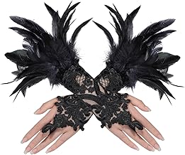 Century Star Women's Gothic Feather Long Gloves Lace Mesh Elbow Gloves Witch Spider Web for Wedding Halloween Party