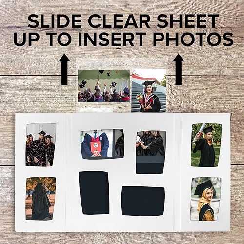 Miniatura 4 de Marco de fotos plegable de mesa de 8 ranuras para fotografías de 4 x 6 pulgadas. La cartera de collage de fotos deslizante es independiente para
